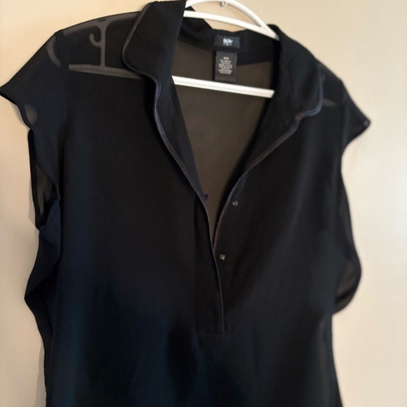 Vintage Y2K Mossimo Sheer Black Cap Sleeve Blouse Black Satin Trim - Picture 4 of 12